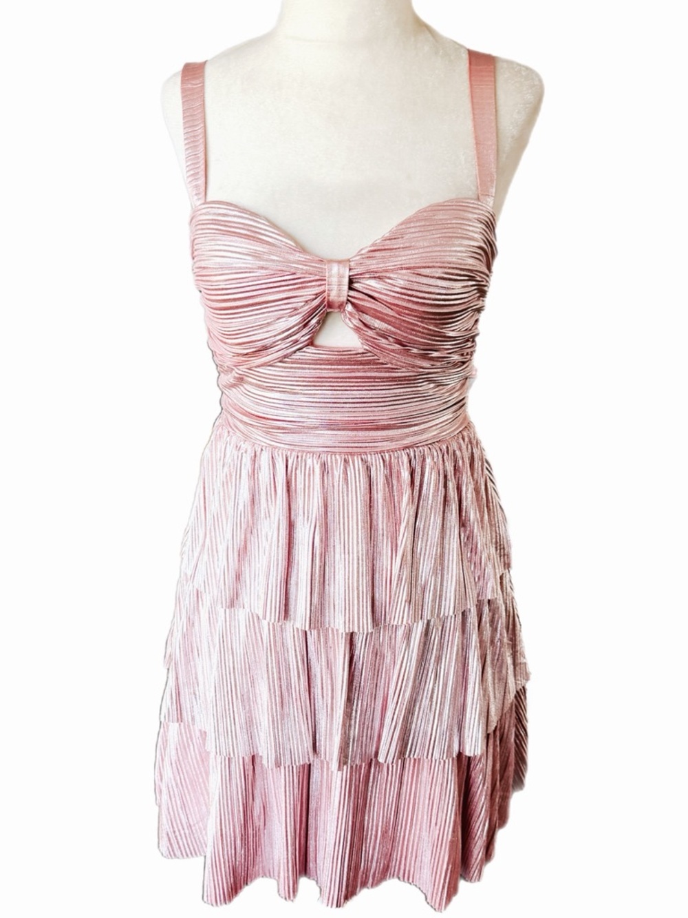Metallic Pink Ruffle Mini Dress Y2K Glinda Good Witch Barbie Halloween